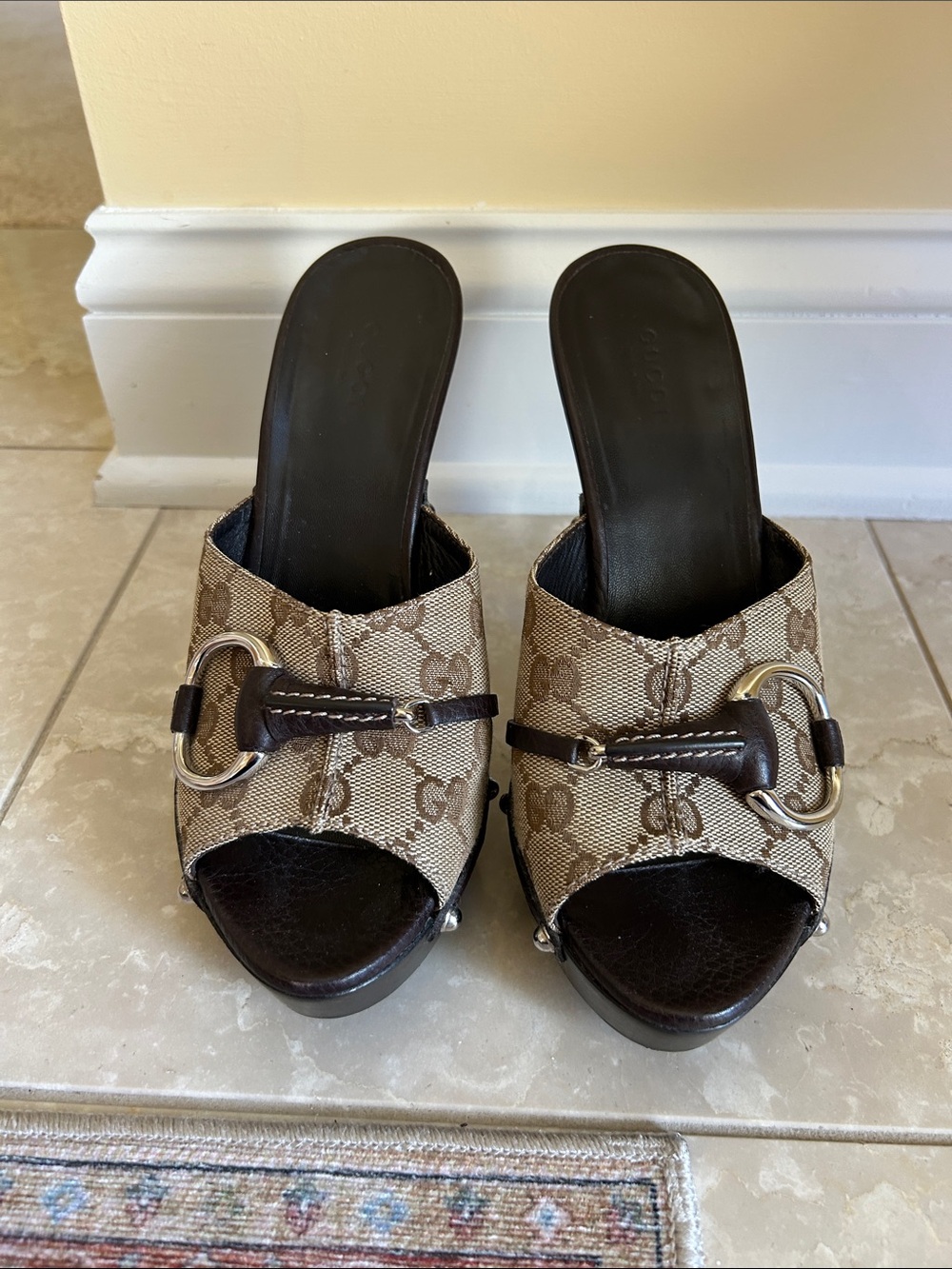 Gucci Brown Monogram Canvas Horsebit Slide Clogs